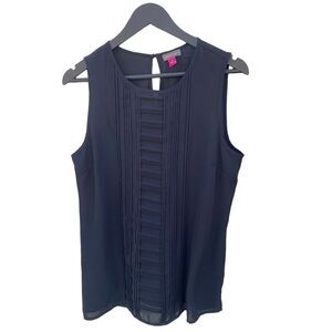 Vince Camuto Black Sleeveless Lined Pintuck Detail Blouse I Size: S